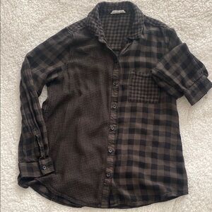 Men's Black and Brown Checkered Shirt